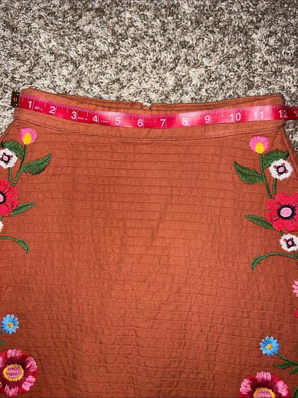 GB Gianni Bini Rust Embroidered Floral A-Line Skirt in Rust Orange Sz XS - Picture 4 of 11